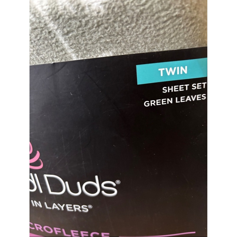 Cuddl Duds Twin Microfleece Sheet Set Green & White Leaf Print GIFT NEW - Picture 5 of 12